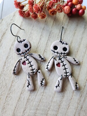 Voodoo Doll Monster Man Clay Earrings, Halloween dangles, polymer clay,  spooky accessories